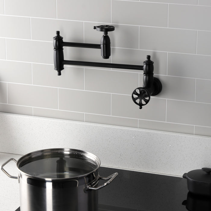 Kingston Tulare KS3100RX - Belknap Two-Handle 1-Hole Wall Mount Pot Filler Faucet, Matte Black