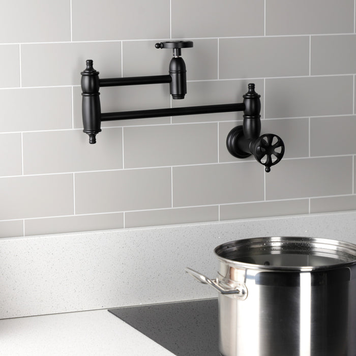 Kingston Tulare KS3100RX - Belknap Two-Handle 1-Hole Wall Mount Pot Filler Faucet, Matte Black