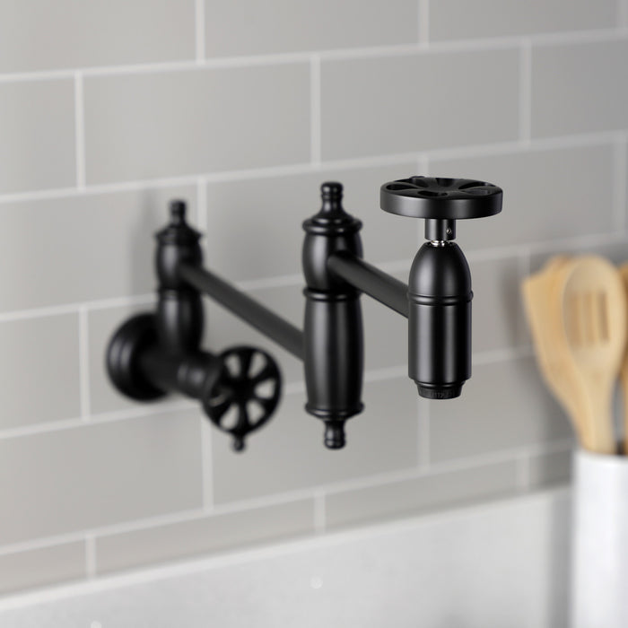 Kingston Tulare KS3100RX - Belknap Two-Handle 1-Hole Wall Mount Pot Filler Faucet, Matte Black