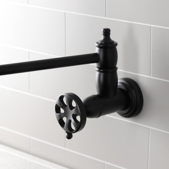 Kingston Tulare KS3100RX - Belknap Two-Handle 1-Hole Wall Mount Pot Filler Faucet, Matte Black