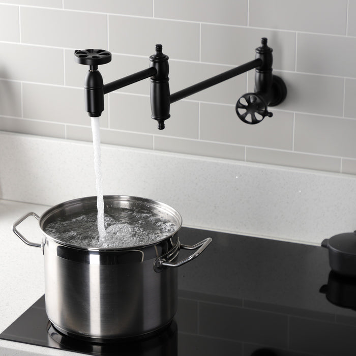 Kingston Tulare KS3100RX - Belknap Two-Handle 1-Hole Wall Mount Pot Filler Faucet, Matte Black