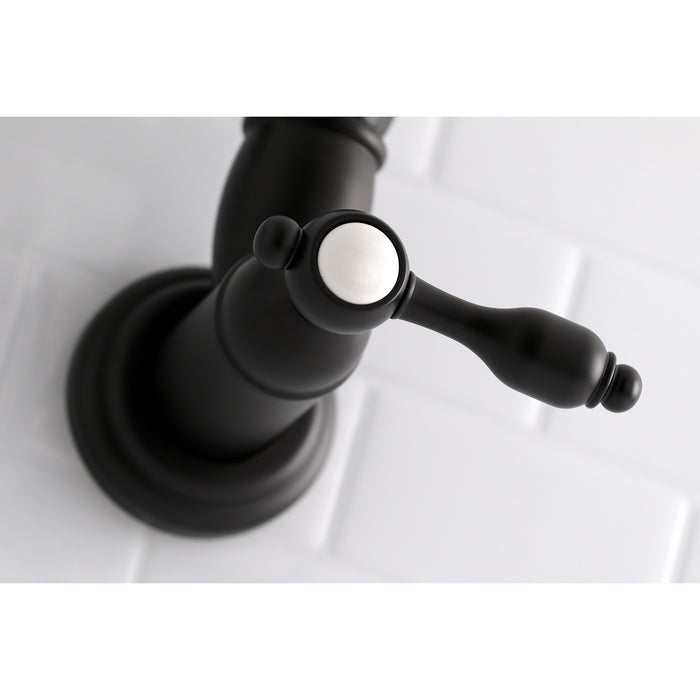Kingston Heirloom KS3100TAL - Tudor Two-Handle 1-Hole Wall Mount Pot Filler Faucet, Matte Black