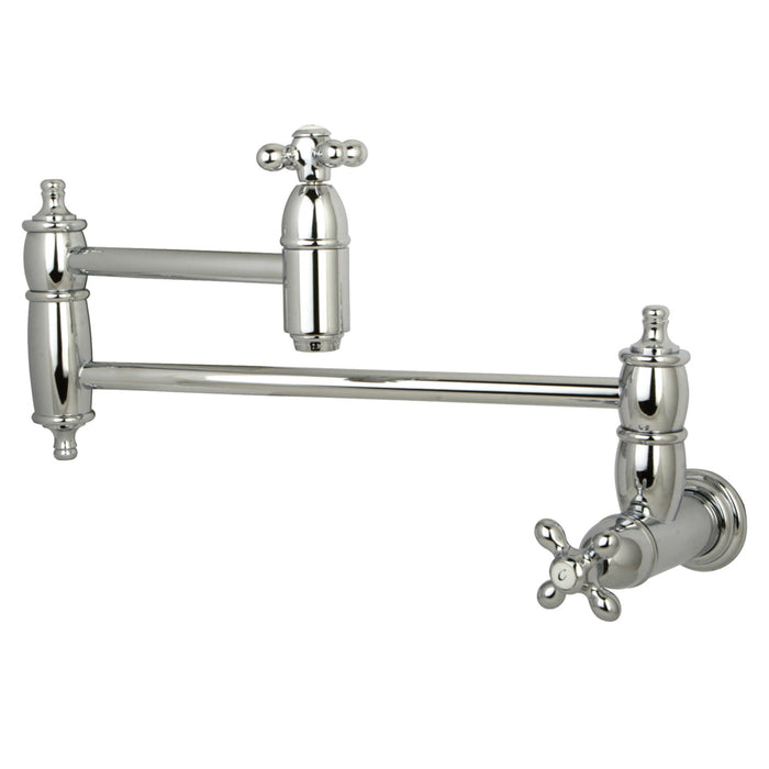 Kingston Heirloom KS3101AX - Restoration Two-Handle 1-Hole Wall Mount Pot Filler Faucet, Polished Chrome