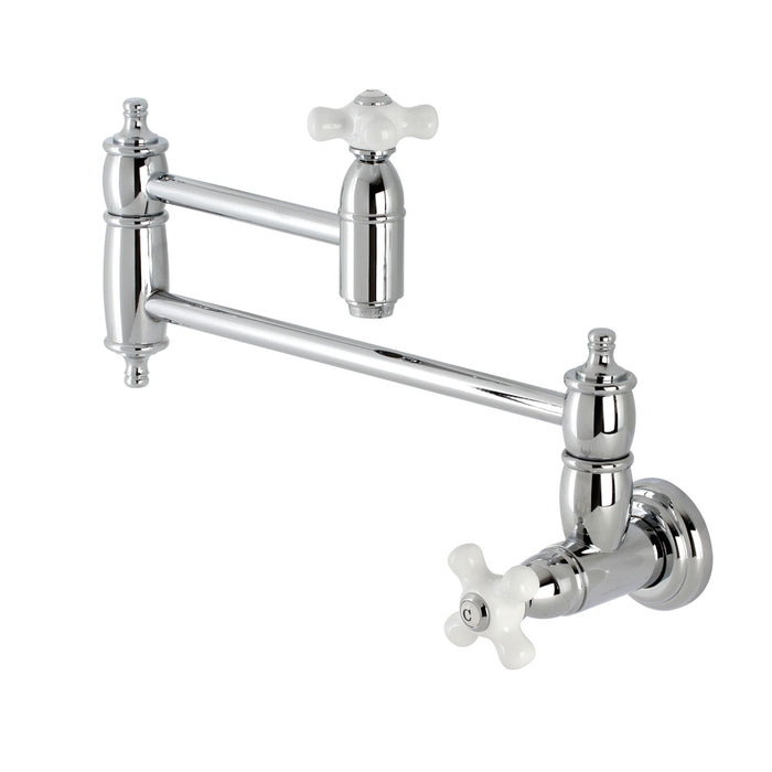 Kingston Heirloom KS3101PX - Restoration Two-Handle 1-Hole Wall Mount Pot Filler Faucet, Polished Chrome