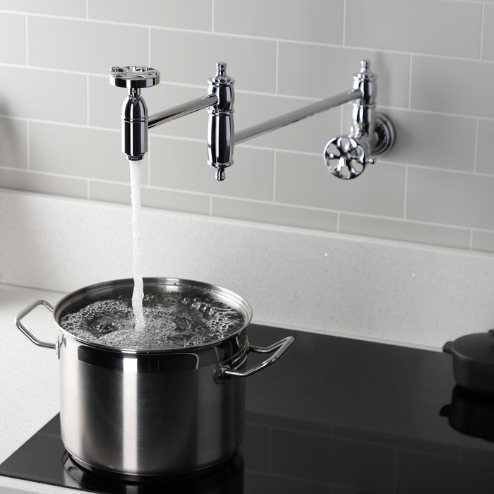 Kingston Tulare KS3101RX - Belknap Two-Handle 1-Hole Wall Mount Pot Filler Faucet, Polished Chrome