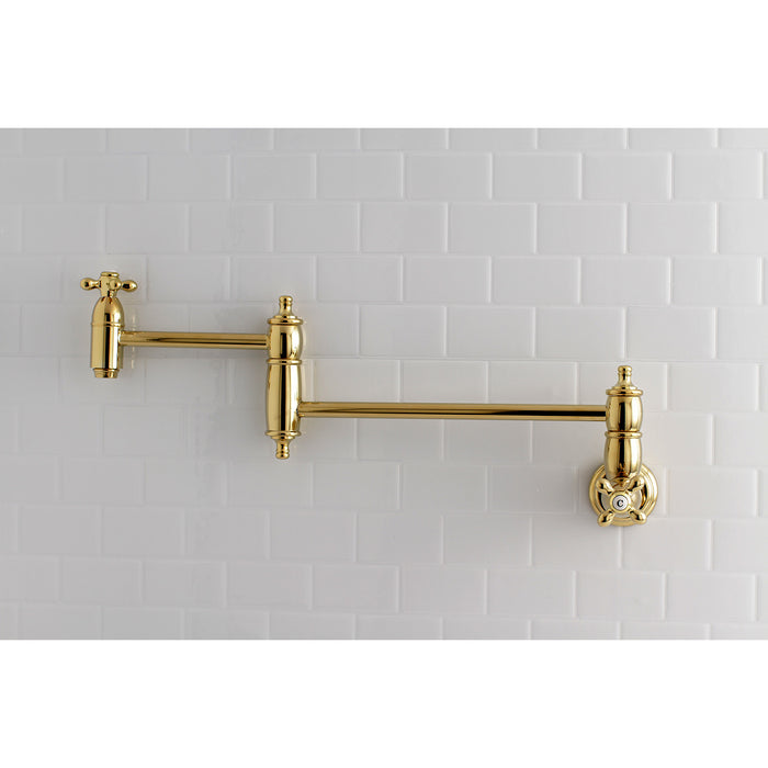 Kingston Heirloom KS3102AX - Restoration Two-Handle 1-Hole Wall Mount Pot Filler Faucet, Polished Brass
