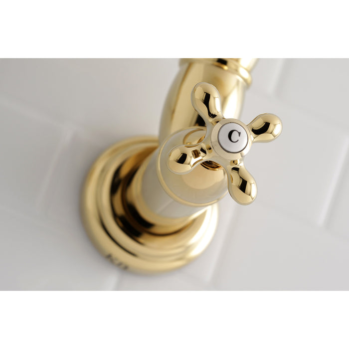 Kingston Heirloom KS3102AX - Restoration Two-Handle 1-Hole Wall Mount Pot Filler Faucet, Polished Brass