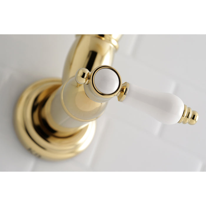 Kingston Heirloom KS3102BPL - Bel-Air Two-Handle 1-Hole Wall Mount Pot Filler Faucet, Polished Brass