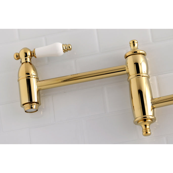 Restoration KS3102PL Two-Handle 1-Hole Wall Mount Pot Filler Faucet, Polished Brass