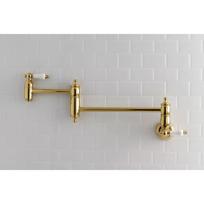 Restoration KS3102PL Two-Handle 1-Hole Wall Mount Pot Filler Faucet, Polished Brass