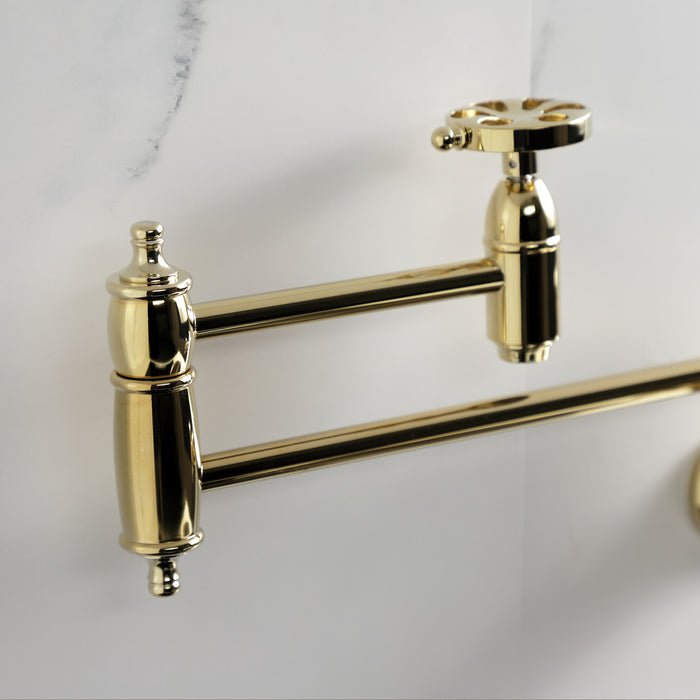 Kingston Tulare KS3102RX - Belknap Two-Handle 1-Hole Wall Mount Pot Filler Faucet, Polished Brass