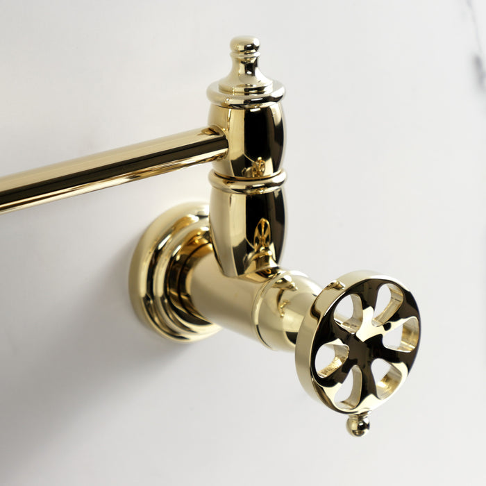 Kingston Tulare KS3102RX - Belknap Two-Handle 1-Hole Wall Mount Pot Filler Faucet, Polished Brass