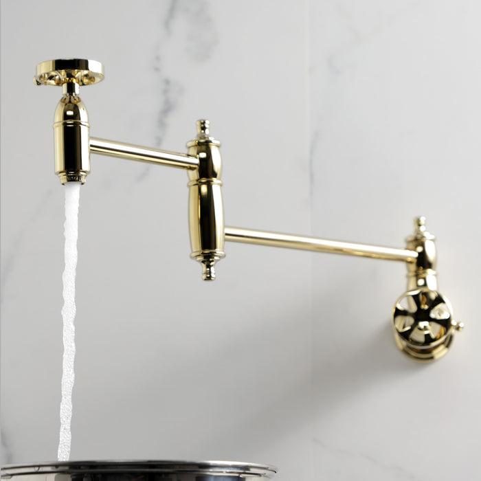 Kingston Tulare KS3102RX - Belknap Two-Handle 1-Hole Wall Mount Pot Filler Faucet, Polished Brass