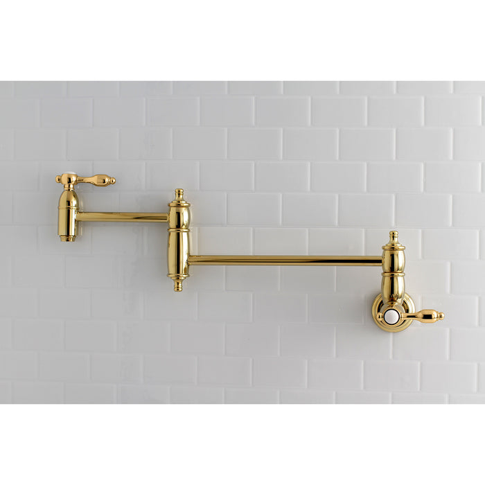 Tudor KS3102TAL Two-Handle 1-Hole Wall Mount Pot Filler Faucet, Polished Brass