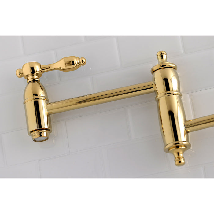 Tudor KS3102TAL Two-Handle 1-Hole Wall Mount Pot Filler Faucet, Polished Brass