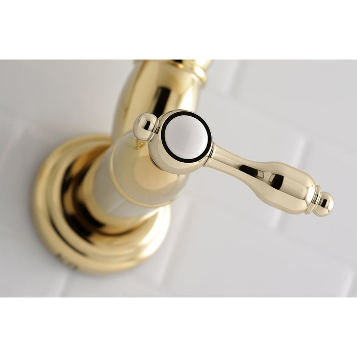 Tudor KS3102TAL Two-Handle 1-Hole Wall Mount Pot Filler Faucet, Polished Brass
