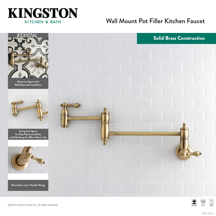 Restoration KS3103AL Two-Handle 1-Hole Wall Mount Pot Filler Faucet, Antique Brass