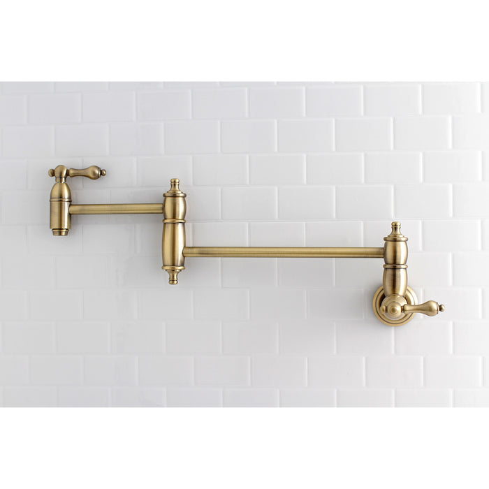 Restoration KS3103AL Two-Handle 1-Hole Wall Mount Pot Filler Faucet, Antique Brass