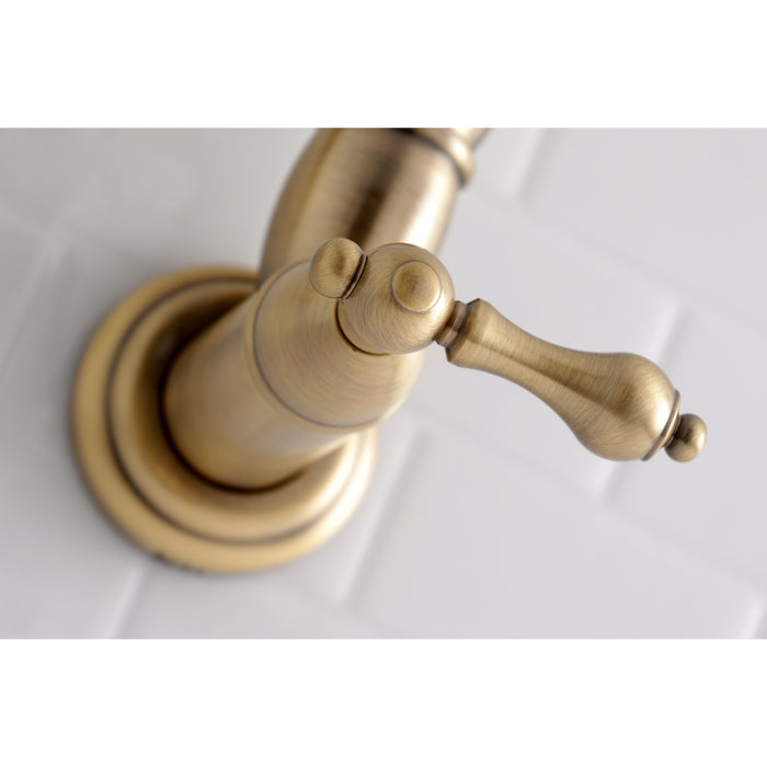Restoration KS3103AL Two-Handle 1-Hole Wall Mount Pot Filler Faucet, Antique Brass