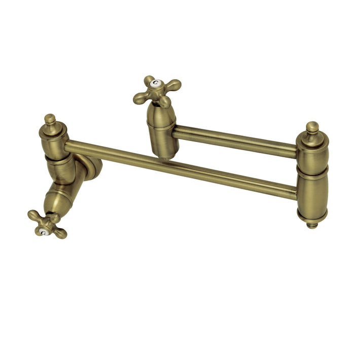 Kingston Heirloom KS3103AX - Restoration Two-Handle 1-Hole Wall Mount Pot Filler Faucet, Antique Brass