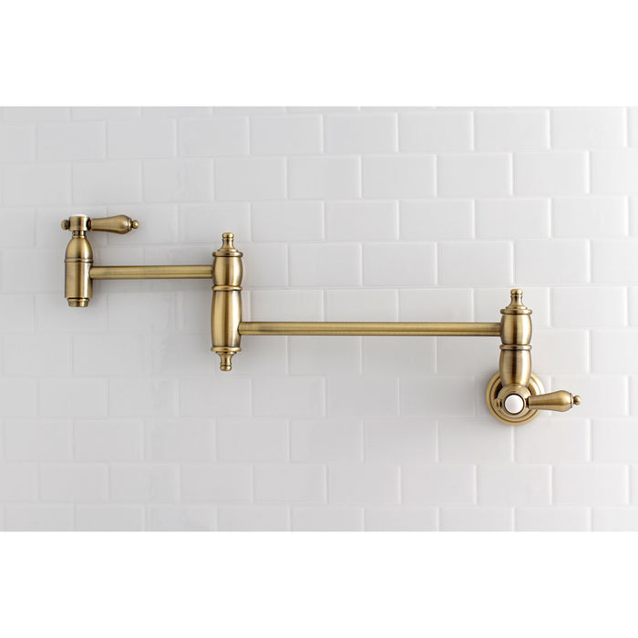 Kingston Heirloom KS3103BAL - Heirloom Two-Handle 1-Hole Wall Mount Pot Filler Faucet, Antique Brass