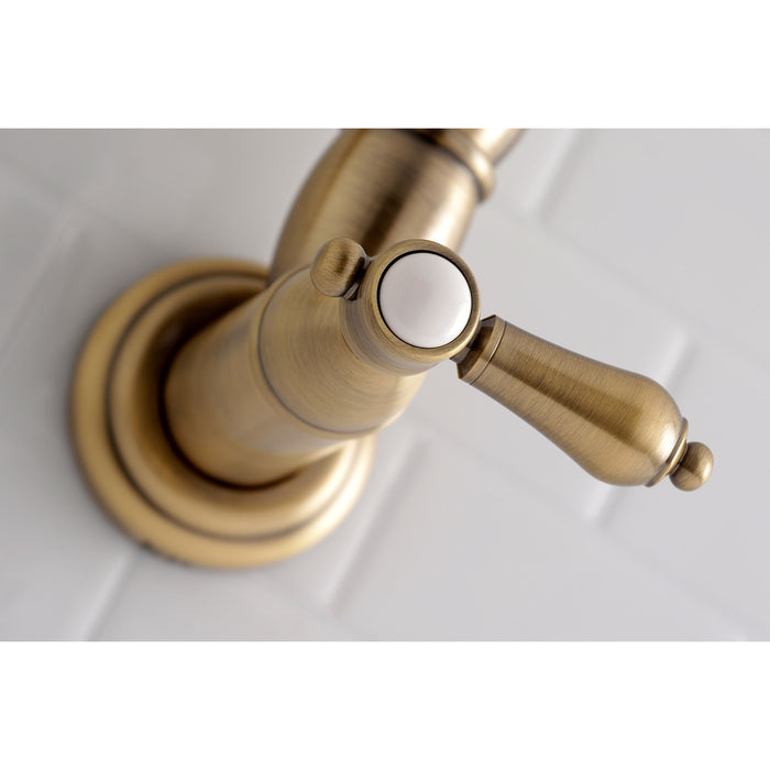 Kingston Heirloom KS3103BAL - Heirloom Two-Handle 1-Hole Wall Mount Pot Filler Faucet, Antique Brass