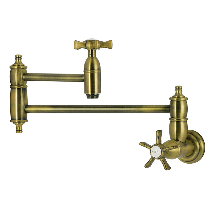 Kingston Heirloom KS3103NX - Hamilton Two-Handle 1-Hole Wall Mount Pot Filler Faucet, Antique Brass
