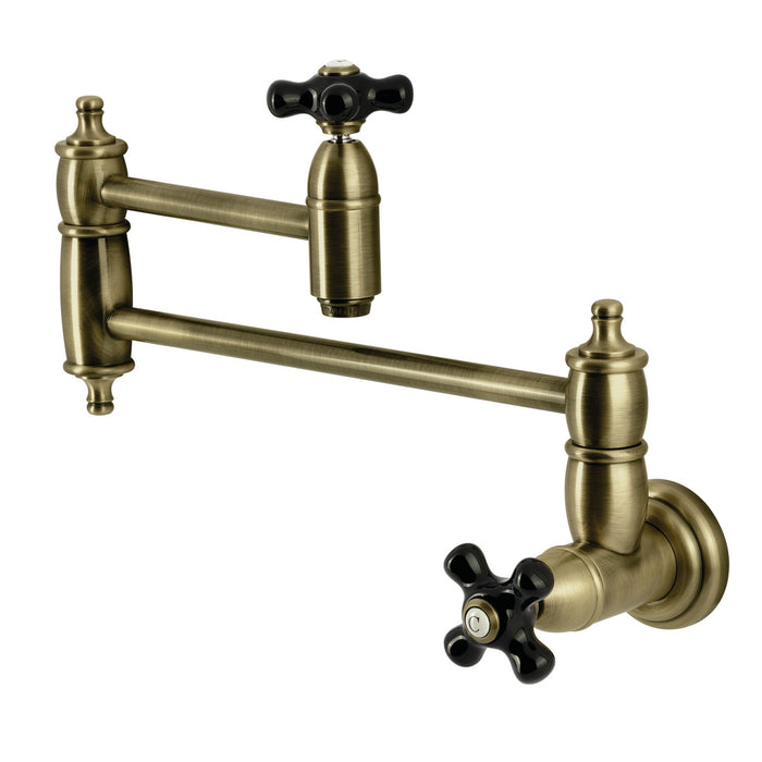 Kingston Heirloom KS3103PKX - Duchess Two-Handle 1-Hole Wall Mount Pot Filler Faucet, Antique Brass