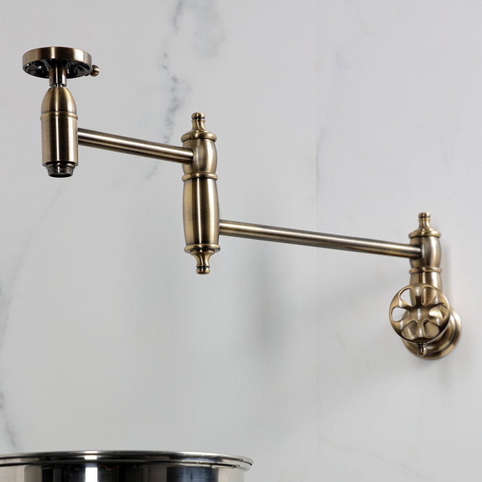 Kingston Tulare KS3103RX - Belknap Two-Handle 1-Hole Wall Mount Pot Filler Faucet, Antique Brass