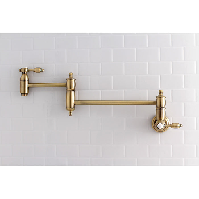 Tudor KS3103TAL Two-Handle 1-Hole Wall Mount Pot Filler Faucet, Antique Brass