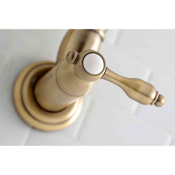 Tudor KS3103TAL Two-Handle 1-Hole Wall Mount Pot Filler Faucet, Antique Brass