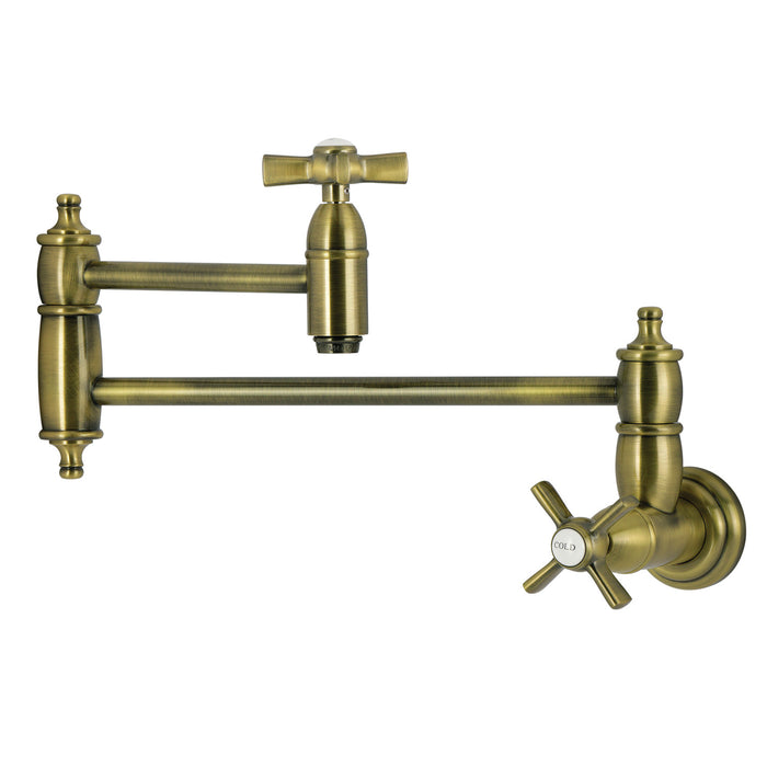 Kingston Tulare KS3103ZX - Millennium Two-Handle 1-Hole Wall Mount Pot Filler Faucet, Antique Brass