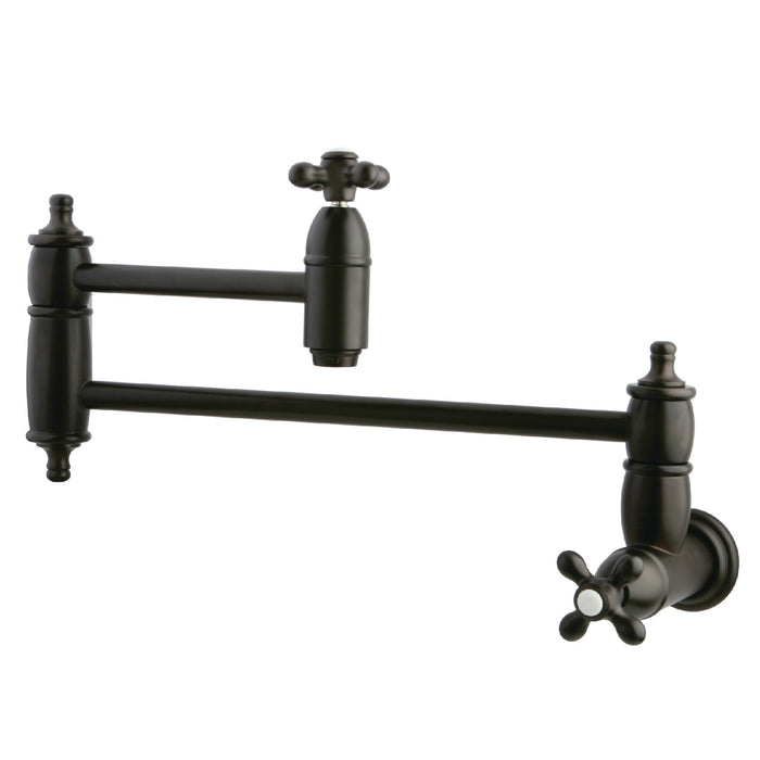 Kingston Heirloom KS3105AX - Restoration Two-Handle 1-Hole Wall Mount Pot Filler Faucet, Oil Rubbed Bronze