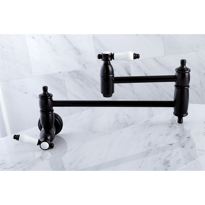 Kingston Heirloom KS3105BPL - Bel-Air Two-Handle 1-Hole Wall Mount Pot Filler Faucet, Oil Rubbed Bronze