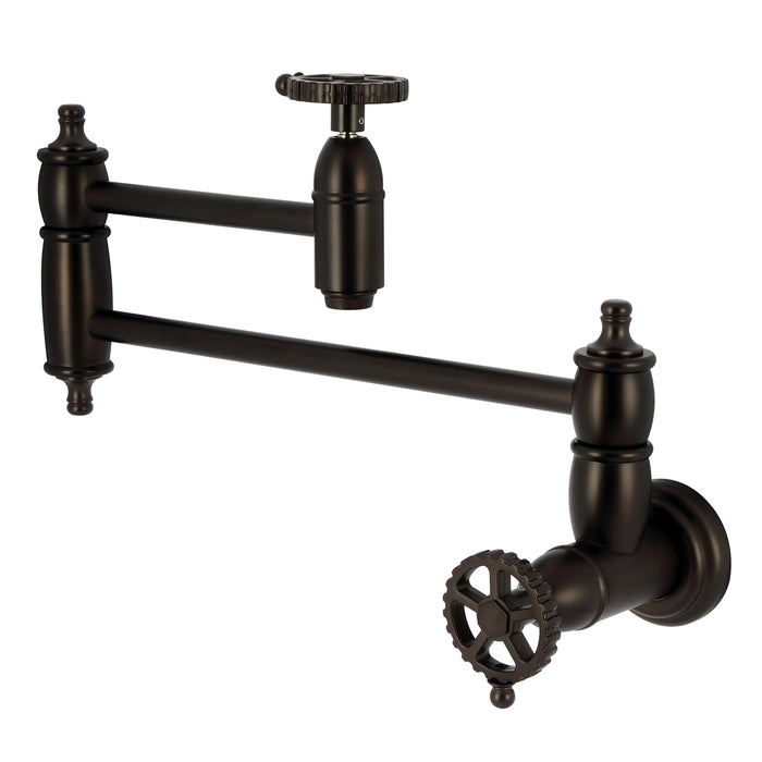 Kingston Tulare KS3105CG - Fuller Two-Handle 1-Hole Wall Mount Pot Filler Faucet, Oil Rubbed Bronze