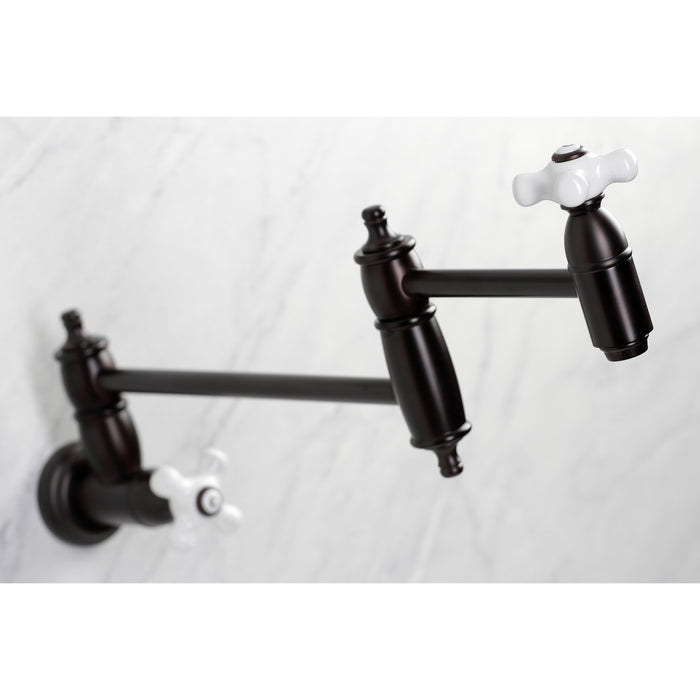 Kingston Heirloom KS3105PX - Restoration Two-Handle 1-Hole Wall Mount Pot Filler Faucet, Oil Rubbed Bronze