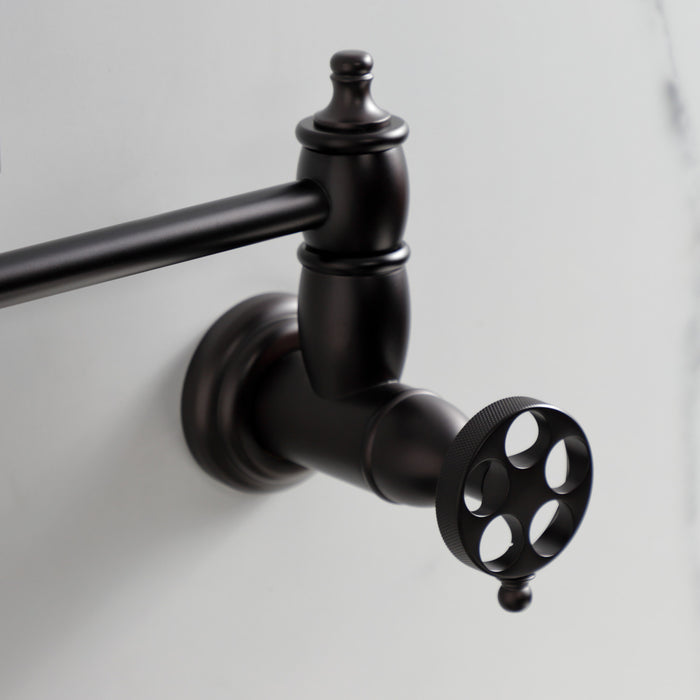 Kingston Heirloom KS3105RKZ - Wendell Two-Handle 1-Hole Wall Mount Pot Filler Faucet with Knurled Handle, Oil Rubbed Bronze