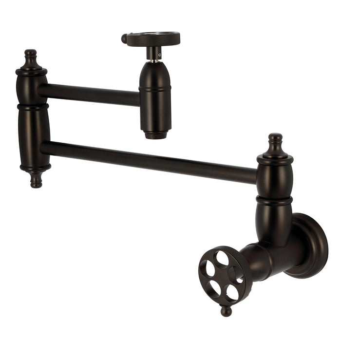 Kingston Heirloom KS3105RKZ - Wendell Two-Handle 1-Hole Wall Mount Pot Filler Faucet with Knurled Handle, Oil Rubbed Bronze