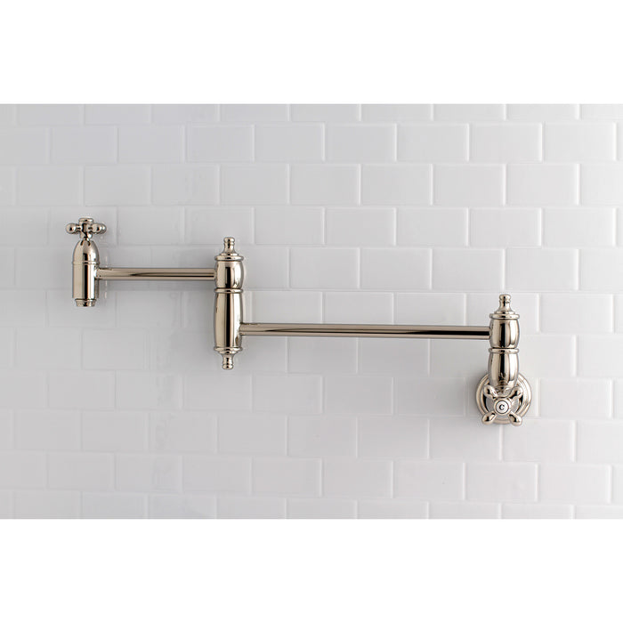 Kingston Heirloom KS3106AX - Restoration Two-Handle 1-Hole Wall Mount Pot Filler Faucet, Polished Nickel