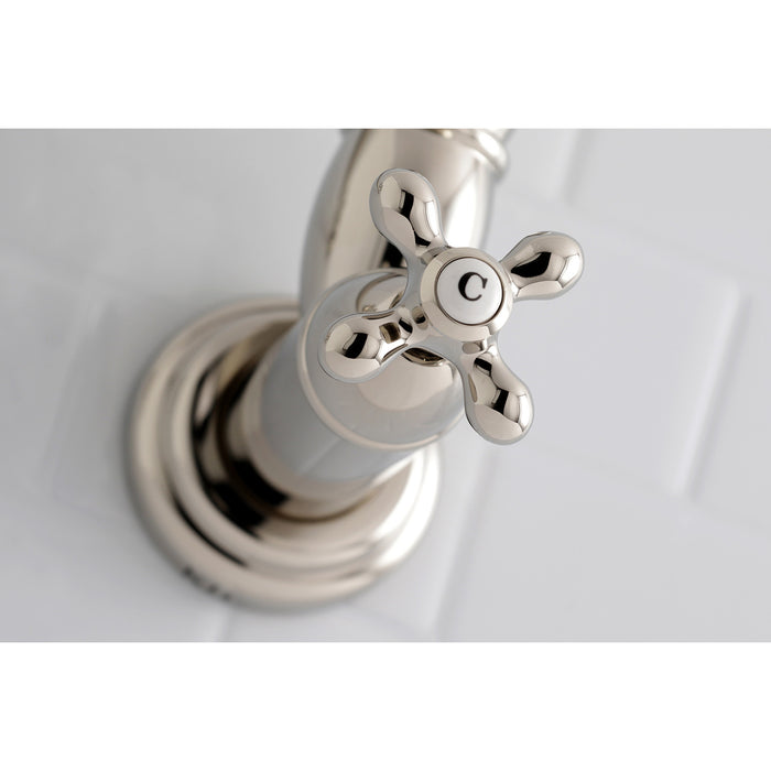 Kingston Heirloom KS3106AX - Restoration Two-Handle 1-Hole Wall Mount Pot Filler Faucet, Polished Nickel