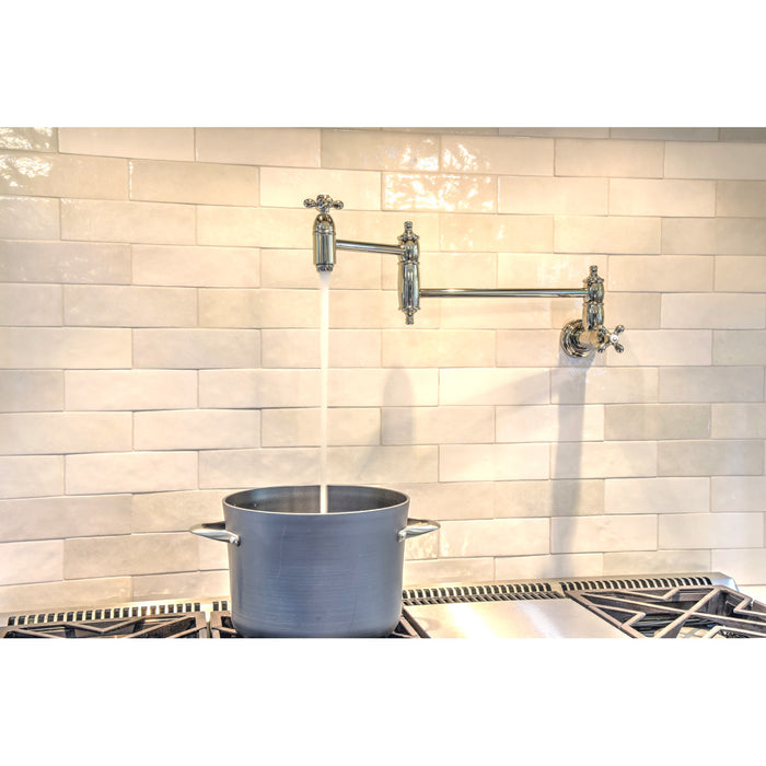 Kingston Heirloom KS3106AX - Restoration Two-Handle 1-Hole Wall Mount Pot Filler Faucet, Polished Nickel