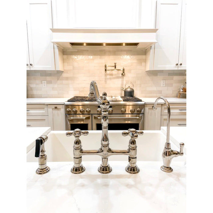 Kingston Heirloom KS3106AX - Restoration Two-Handle 1-Hole Wall Mount Pot Filler Faucet, Polished Nickel