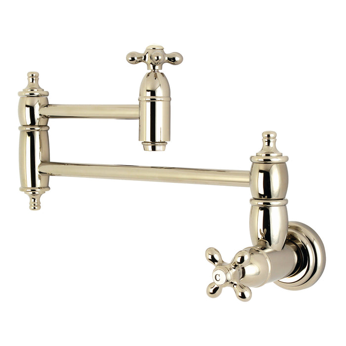 Kingston Heirloom KS3106AX - Restoration Two-Handle 1-Hole Wall Mount Pot Filler Faucet, Polished Nickel