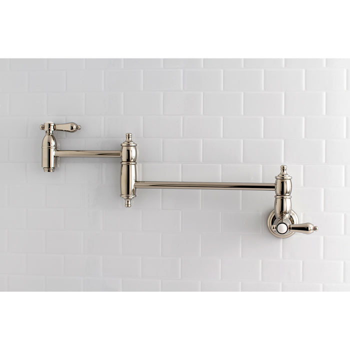Heirloom KS3106BAL Two-Handle 1-Hole Wall Mount Pot Filler Faucet, Polished Nickel