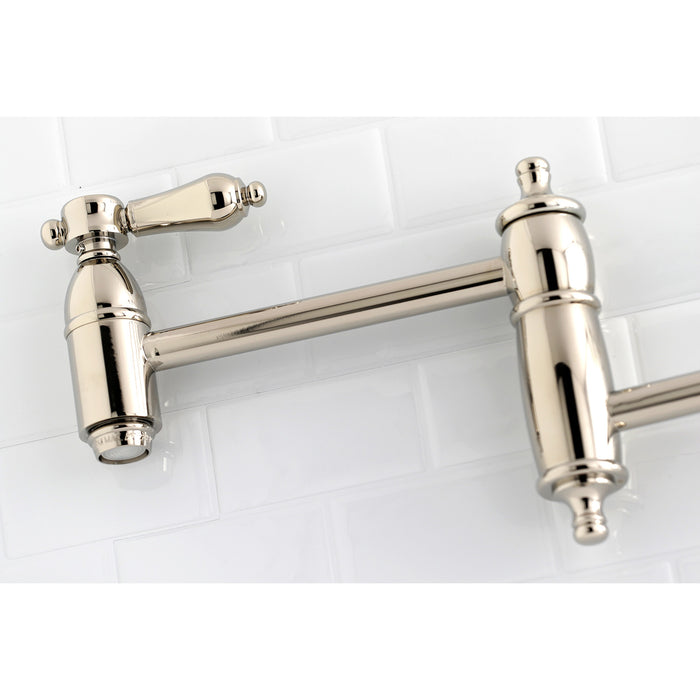 Heirloom KS3106BAL Two-Handle 1-Hole Wall Mount Pot Filler Faucet, Polished Nickel