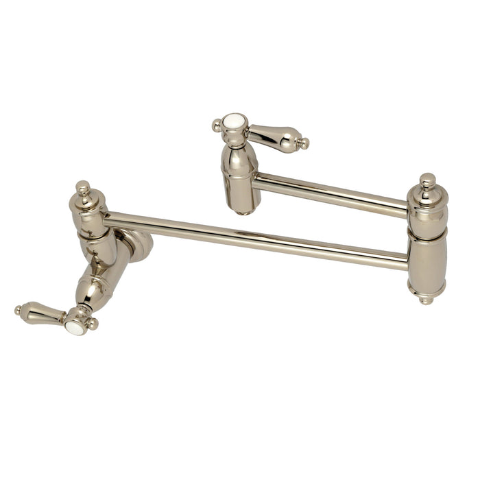 Heirloom KS3106BAL Two-Handle 1-Hole Wall Mount Pot Filler Faucet, Polished Nickel