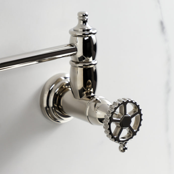 Kingston Tulare KS3106CG - Fuller Two-Handle 1-Hole Wall Mount Pot Filler Faucet, Polished Nickel