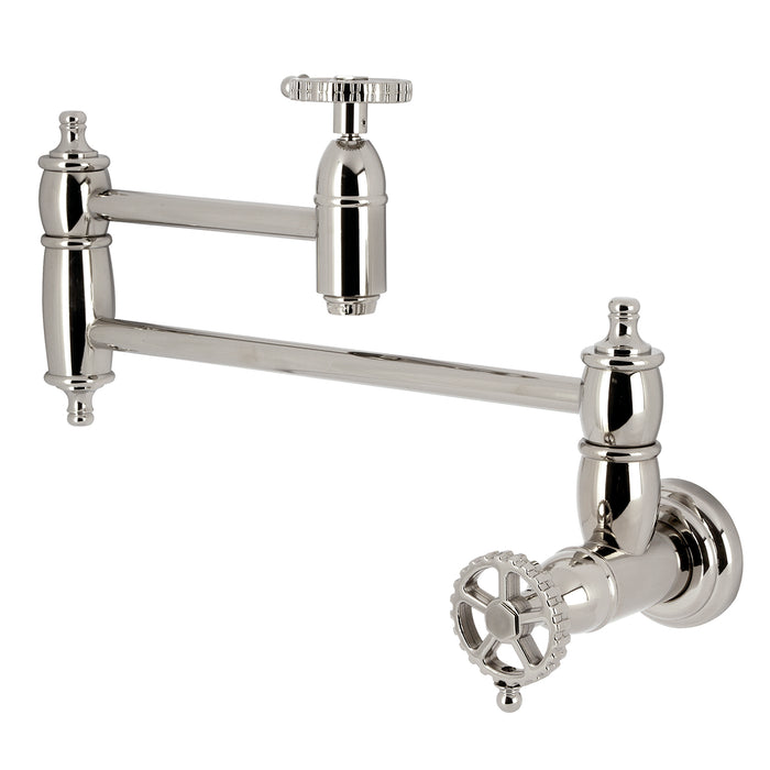 Kingston Tulare KS3106CG - Fuller Two-Handle 1-Hole Wall Mount Pot Filler Faucet, Polished Nickel