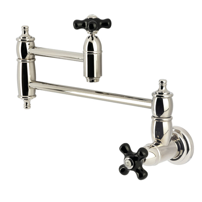 Kingston Heirloom KS3106PKX - Duchess Two-Handle 1-Hole Wall Mount Pot Filler Faucet, Polished Nickel