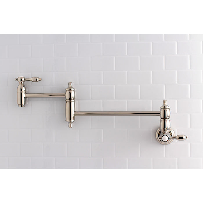 Kingston Heirloom KS3106TAL - Tudor Two-Handle 1-Hole Wall Mount Pot Filler Faucet, Polished Nickel
